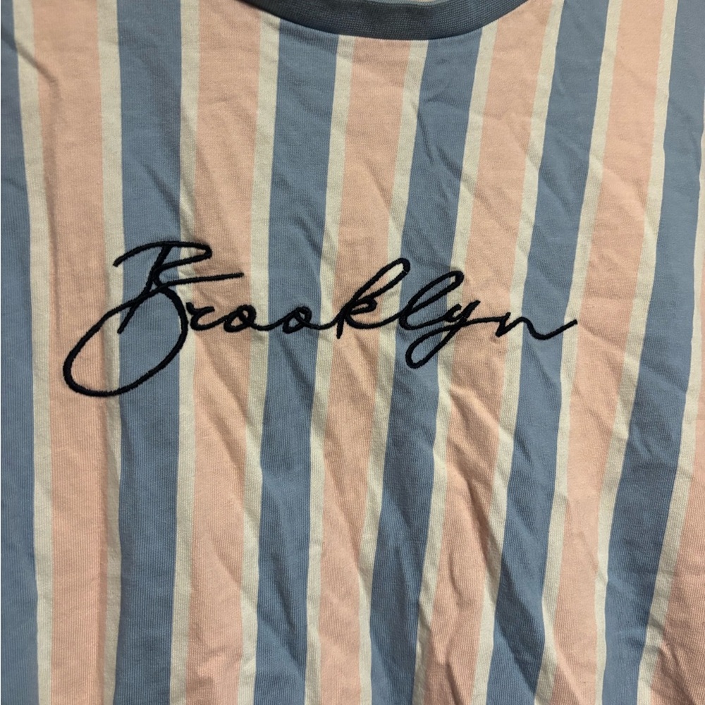 PRIMARK Pastel Blue and Pink Brooklyn Striped Short Sleeve T-Shirt Men’s Size XL - Picture 2 of 4